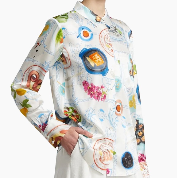 Lingua Franca  Lampi Graphic Silk Shirt - Picture 1 of 11